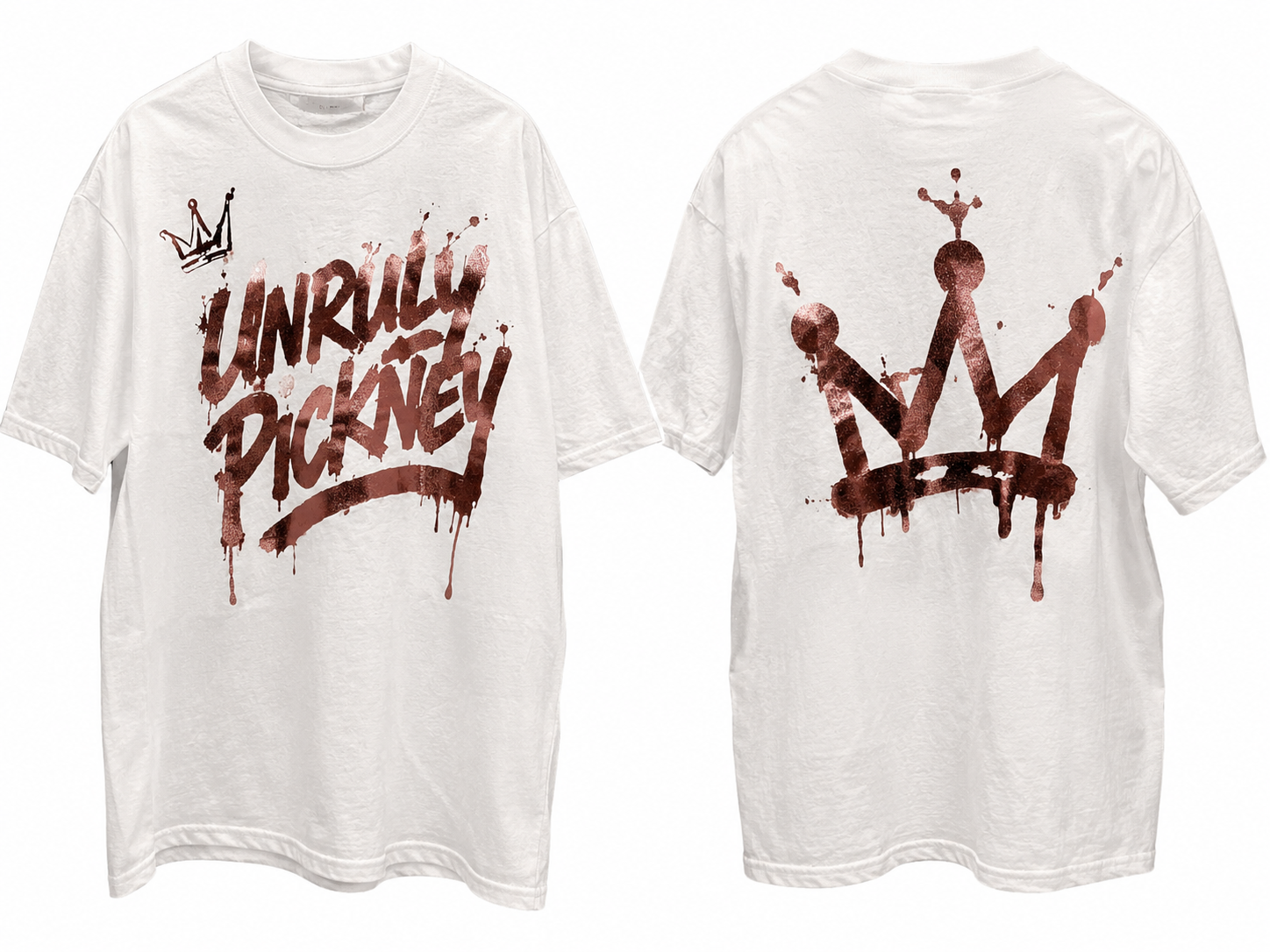 Unruly Pickney Signature Tee – White (Rose Gold)